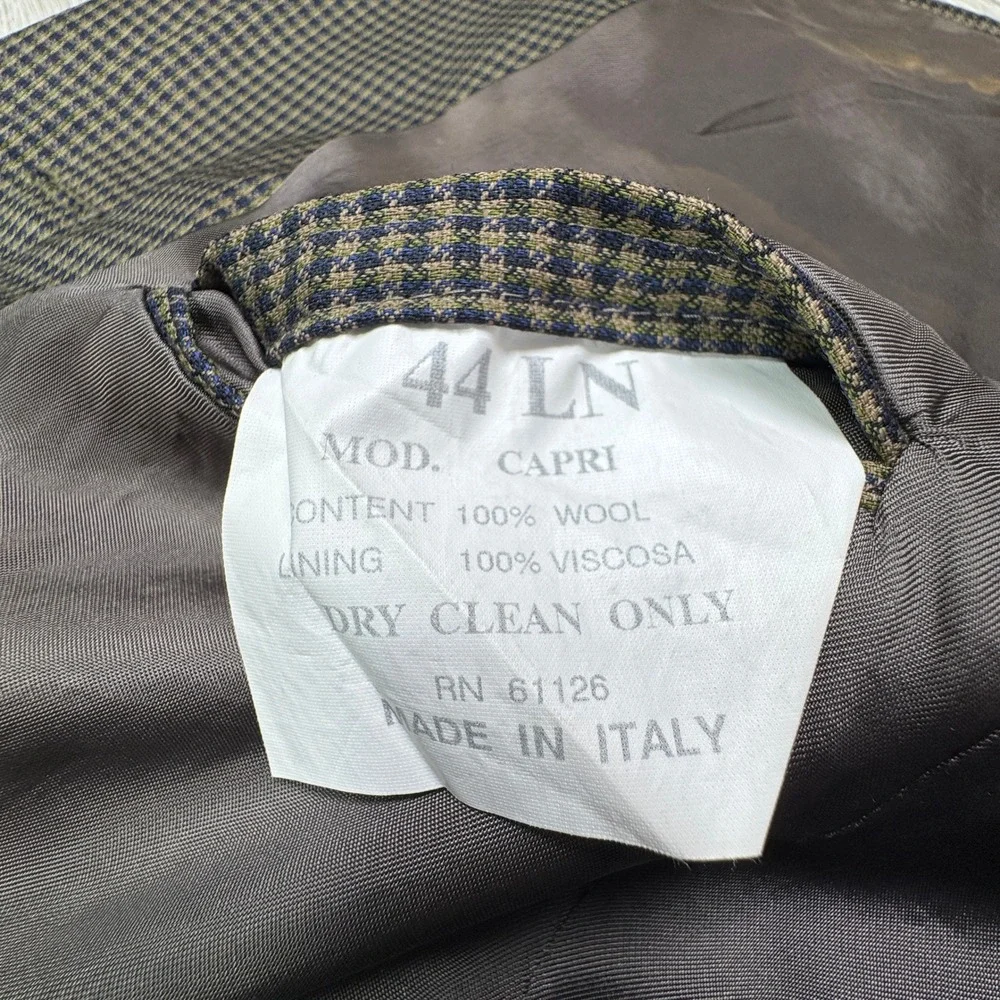 Roberto Villini Mens‎ Blazer Super 100 Wool Houndstooth Brown Green 44 LN Italy